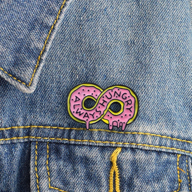 

WEISHUOLI Cartoon Enamel Cute Infinity symbol donut always hungry drip brooch jewelry Pink badge For Women