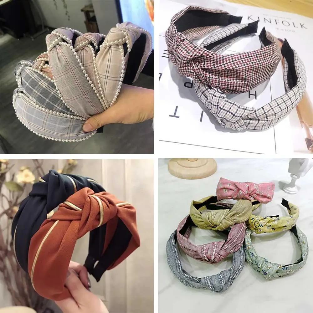 Fashion Pearl Hair Accessories Adlut High Elastic Lattice Knot Hair Band for Women Headband For Girls Hairband Hair Hoop Turban