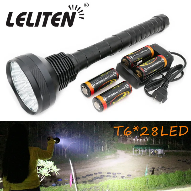 

28 Led XML-T6 powerful police tactical torches flashlight Hunting lanterns Flashlight lighting +4x 26650 battery + Charger