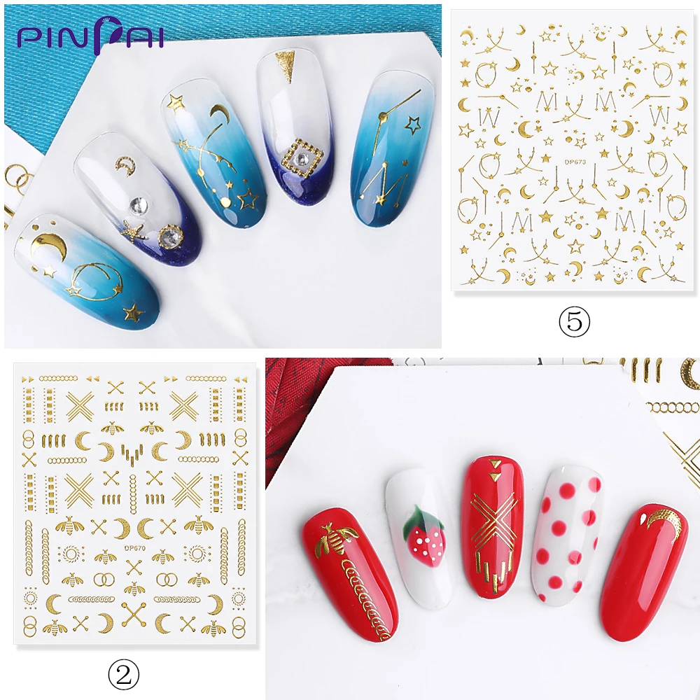 Новая звезда Луна дизайн золотой стикеры 3D на ногти Nail Art Наклейки DIY салон маникюр Клей наклейка слайдеры Дизайн ногтей украшения