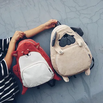 

Japanese Style Shiba Inu Corduroy Backpack Cute Dog Fox Ear Schoolbag Female Vintage Notebook Backpack For Girls School 031801