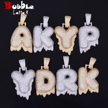 

A-Z Single White Color Drip Bubble Letters Necklaces & Pendant Chani For Men Women Gold Color Cubic Zircon Hip Hop Jewelry