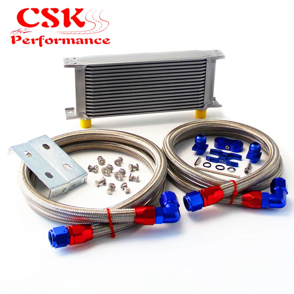 16 Row 248mm AN10 British Oil Cooler Kit w/ Brackets Fits For BMW E36