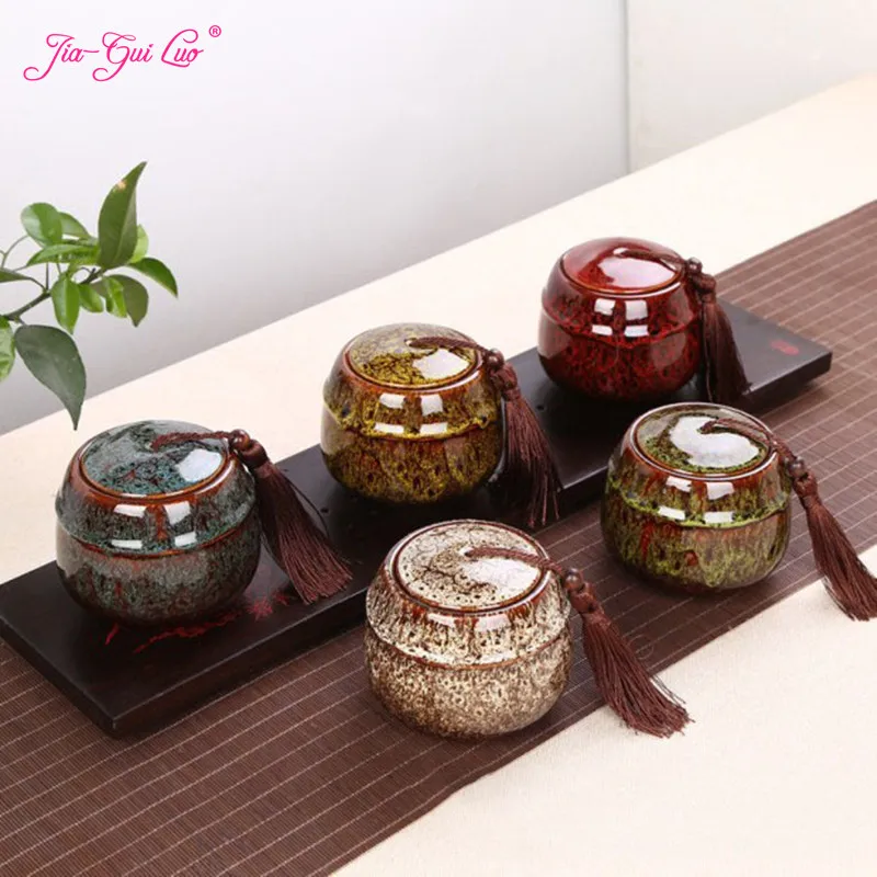 

JIA-GUI LUO Tea can container ceramic cans with lid tea storage storage gift box portable tea accessories 5 color styles D052