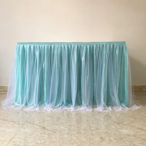 Tiffany Blue White Прямоугольная скатерть для свадебной вечеринки, Рождественская декоративная пачка, пряжа, настольная юбка для детей, товары для дня рождения - Цвет: Tiffany Blue White