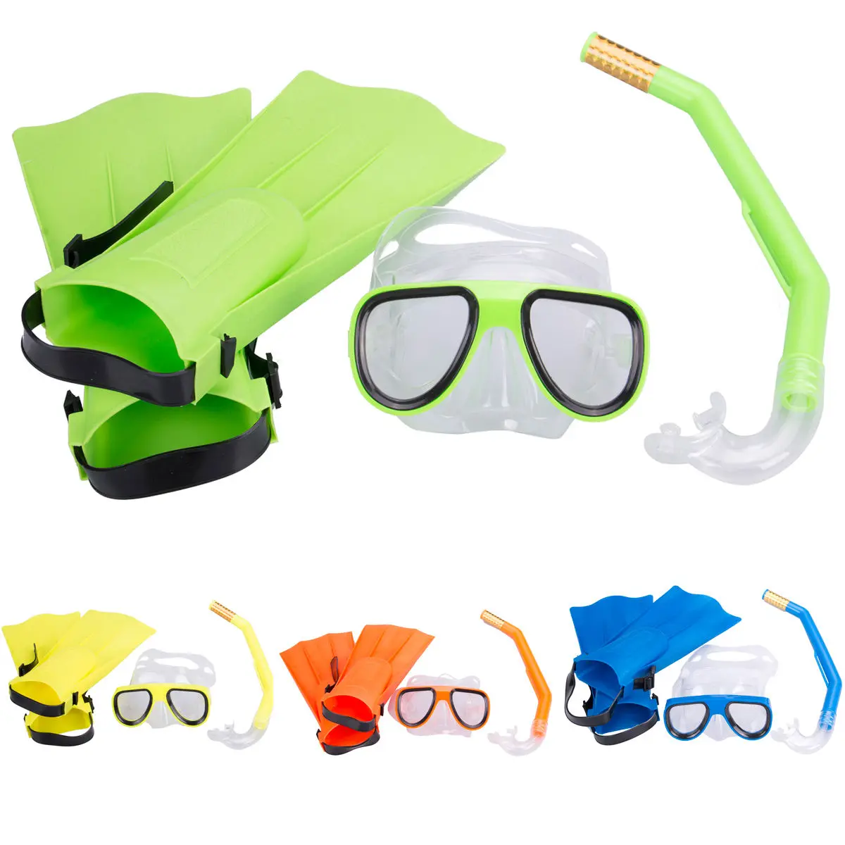 Panoramic Snorkeling Diving Mask Fins Flippers 3pcs Snorkels Set Kit