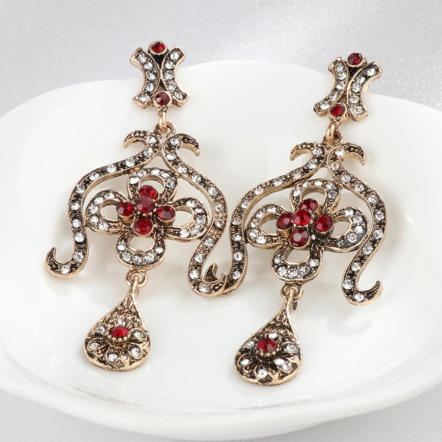 Kinel-Hot-Indian-Jewelry-Red-Crystal-Drop-Earrings-For-Women-Antique-Gold-Color-Geometry-Vintage-Wedding (3)