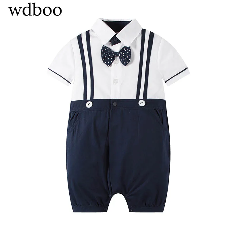 WDBOO Toddler Suspender romper Short Sleeve Bow Tied Fake two pieces