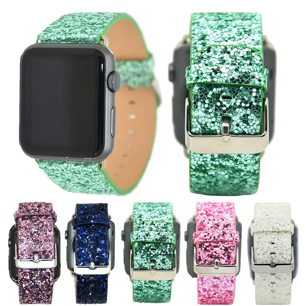 

Christmas Bracelet Strap for Apple Watch Band 40/44/38/42mm Shiny Glitter Power PU Leather Wristband for iWatch Series 4 3 2 1