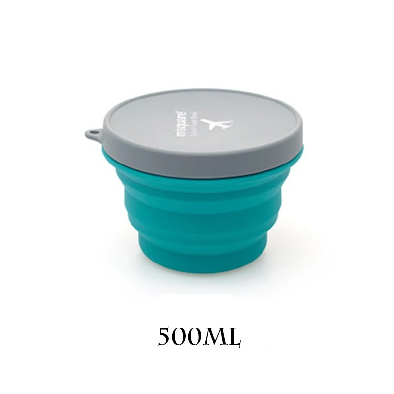 Напольная портативная дорожная силиконовая складная чаша, выдвижная чашка для кемпинга, пикника, чашка для полоскания, креативная Складная чашка - Цвет: BLUE 500ML