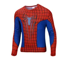 Grntamn тонкие дышащие Европа Для мужчин футболка трикотажные Для мужчин с длинным рукавом Человек-паук печатных контраст футболки