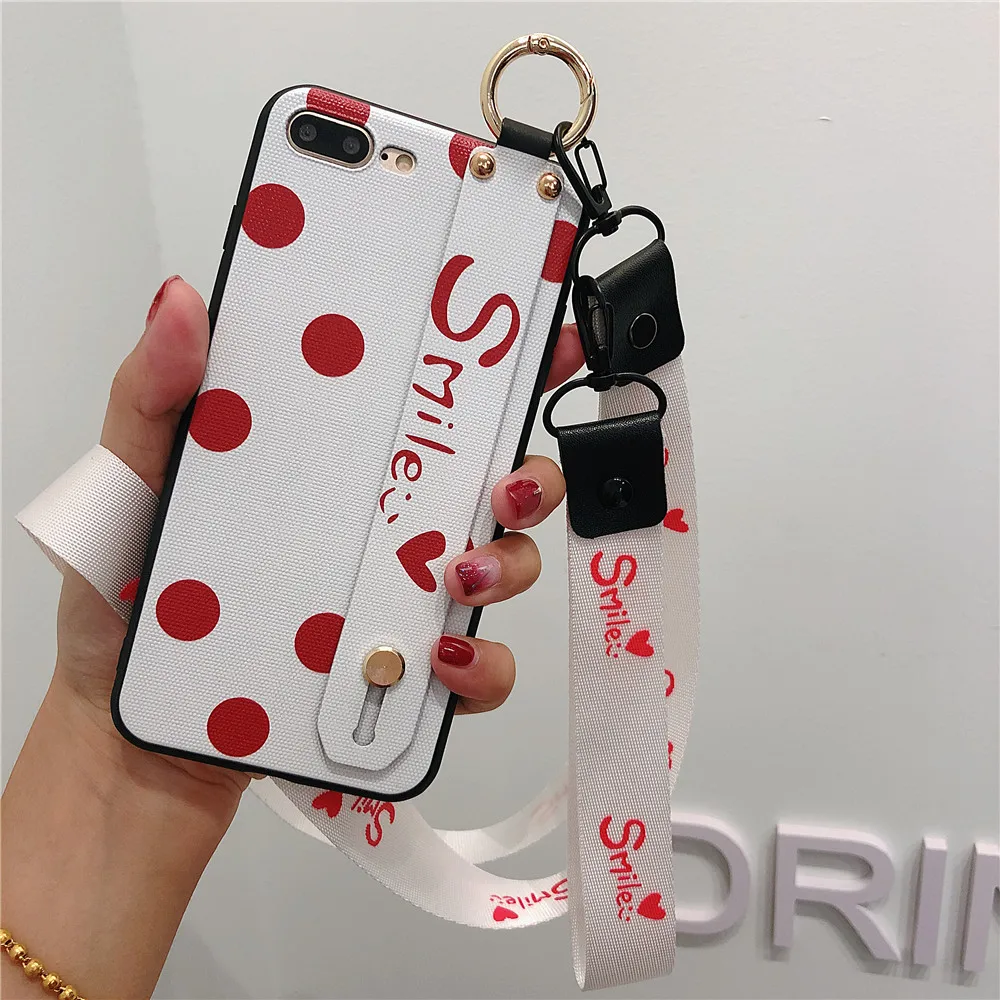 

Wrist Strap Phone Case for OPPO R17 Pro R15 R9 R11s A83 A73 Fashion Wave Point Little Love Heart Silicone Soft TPU Cover A3 A57