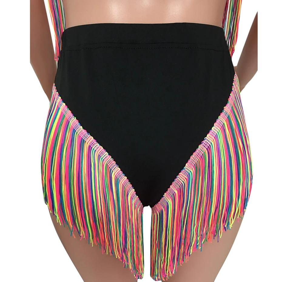 HAOYUAN, сексуальный женский комплект из двух предметов,, пляжный топ с кисточками и открытой спиной+ шорты, летняя Клубная одежда, комплект из 2 предметов в стиле бохо