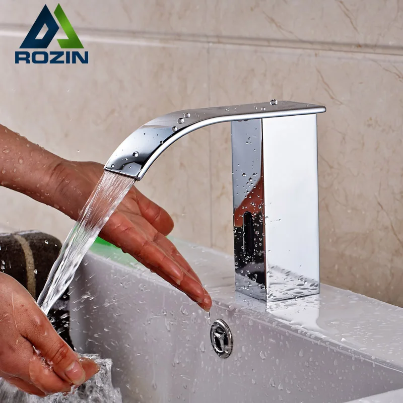 

Waterfall Spout Sensor Faucet Automatic Hand Touchless Tap Hot Cold Mixer Bathroom Sink Infrared Faucet Mixer Chrome Finish