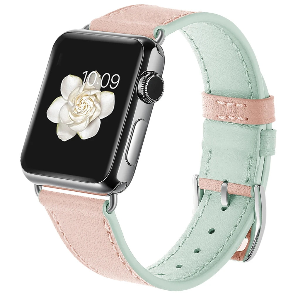 

Double Color Band For Apple Watch 38mm 42mm Strap Genuine Leather For Apple iWatch 40mm 44mm Band Series 2 3 4 Simple Watchband