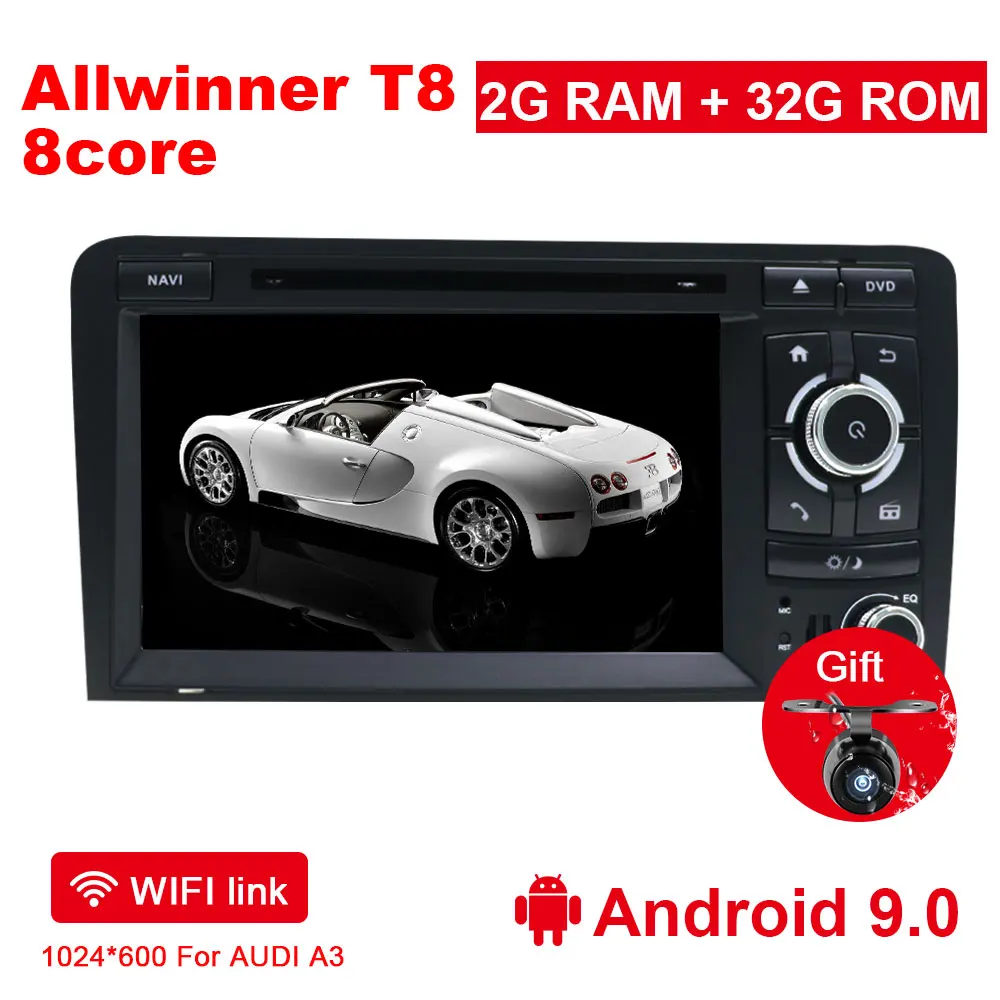 Eunavi Android 9,0 2G+ 32G 2 DIN автомобильный DVD gps для Audi A3 8P 2003-2012 S3 2006-2012 RS3 Sportback 2011 мультимедийный плеер 8 ядер - Цвет: 2G 32G T8