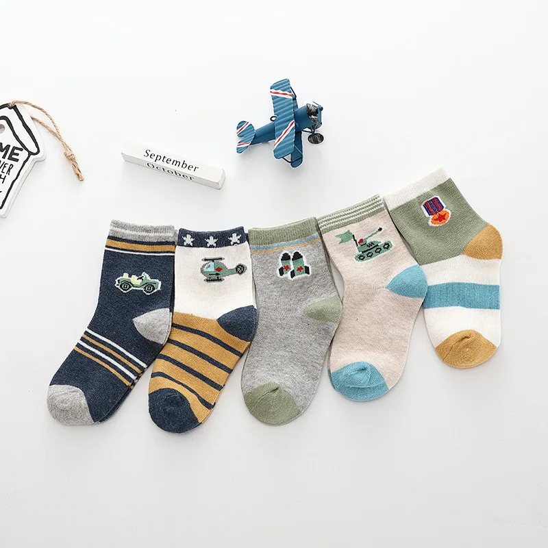New Spring Autumn Children Socks Hot Cotton Stripe Boys Socks 3-15 Year Kids socks For Girls 5 Pairs / lot