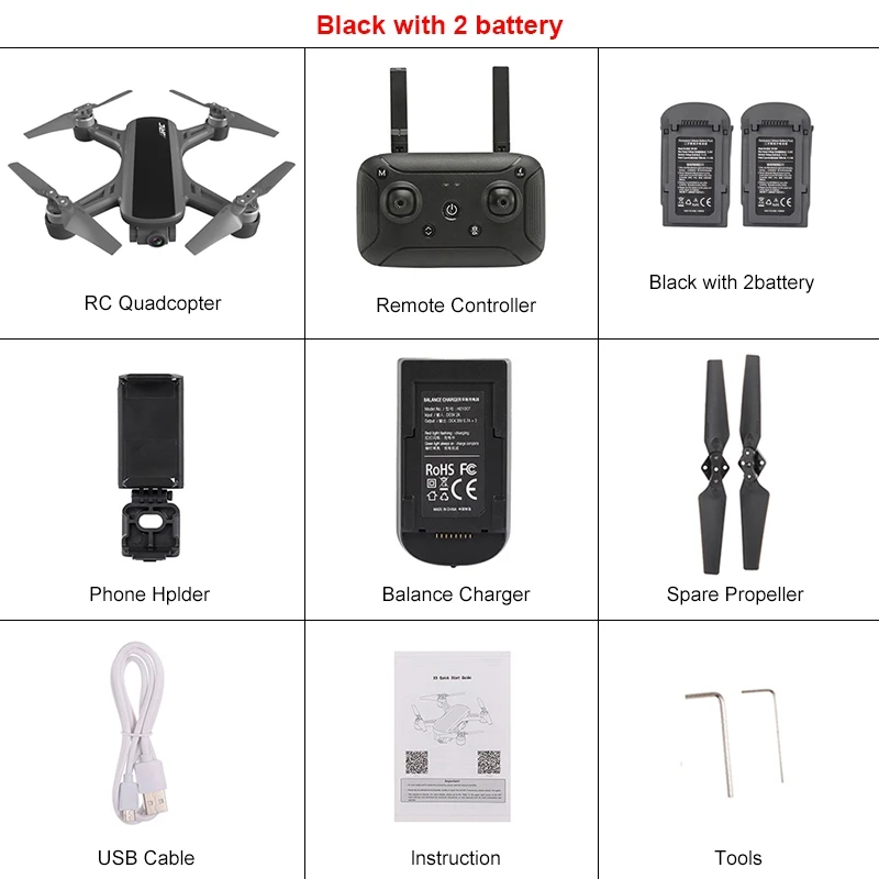 JJRC X9 Heron gps 5G WiFi FPV позиционирование потока Радиоуправляемый Дрон Квадрокоптер модель игрушки RTF w/1080 P камера оптическая - Цвет: black with 2battery