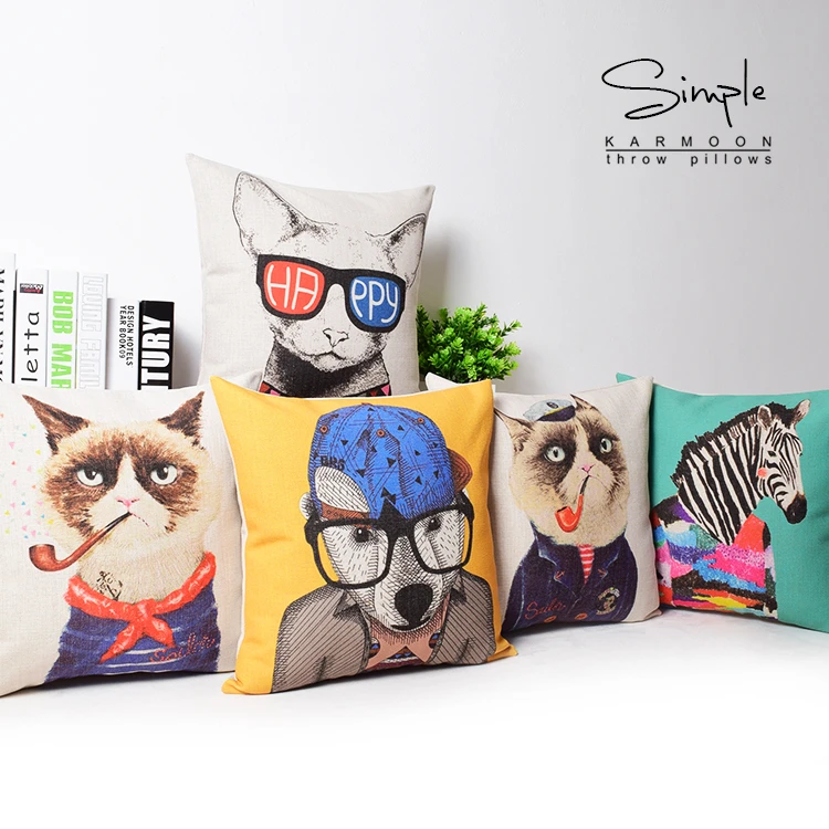 Cute Animal Cat Linen Pillow Covers Sofa Pillow Case Car Seat Cushion Cover 18" Cute Animal Cat Linen Pillow Covers Sofa Pillow Case Car Seat Cushion Cover 18"
