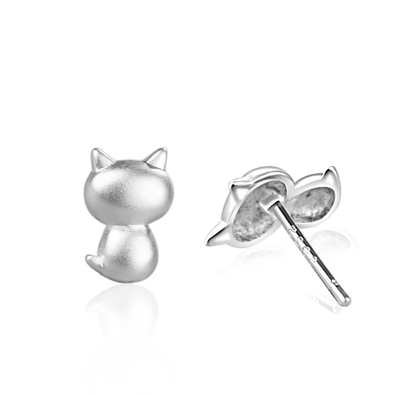 2018 New 925 Sterling Silver Lucky Cat Stud Earrings Fine Jewelry For Lady Sporty Style Birthday Gift For Women Daily Wear (2)