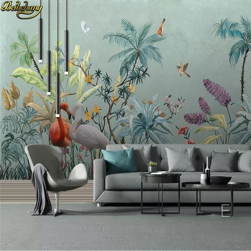 Пользовательские средневековые тропические леса обои для спальни стены Цветы птицы обои 3D фон, картина