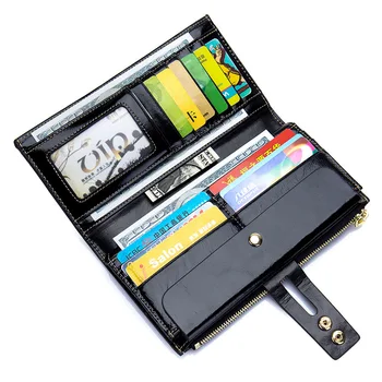 

New Women Wallet Long Two Fold Oil Wax Leather Wallet Phone Bag Large Capacity 100% Top Layer of Cowhide Clutch Wallets