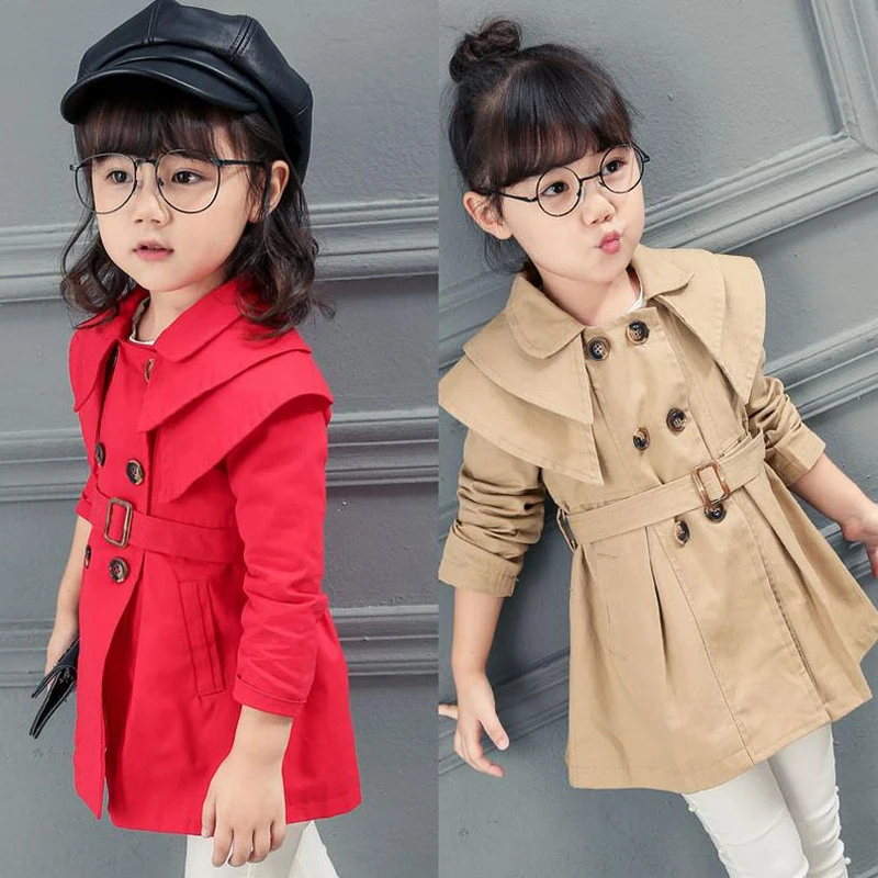 Новая Осенняя детская одежда в английском стиле Тренч для девочек верхняя одежда с поясом и длинными рукавами ветрозащитные куртки XL213