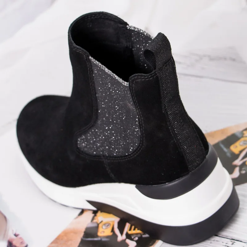BELISS 2018 spring autumn ankle boots female cow suede leather platform comfortable women sneakers  ( (19)