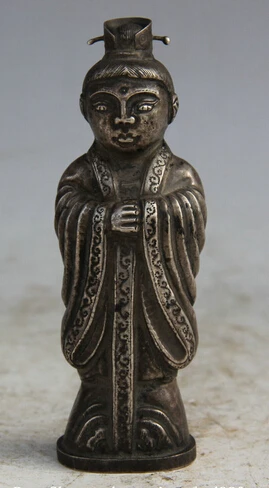 

JP S0524 4" Chinese pure Silver Stand minister Wen Guan civilian civil official Statue (B0413)