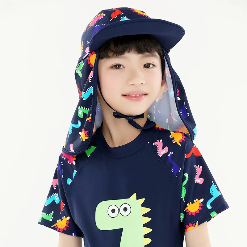

Children Summer UPF 50+ UV Protection Outdoor Beach Sun Hat Neck Ear Cover Flap Cap Adjustable 2018 Kids Dinosaur Cap