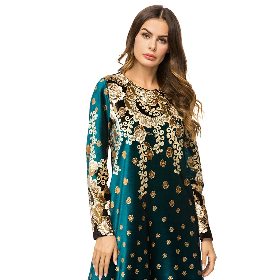 GuyuEra 2019 New High Quality Muslim Robes Long Sleeve Fashion Boutique Print Dress African Dresses for Women