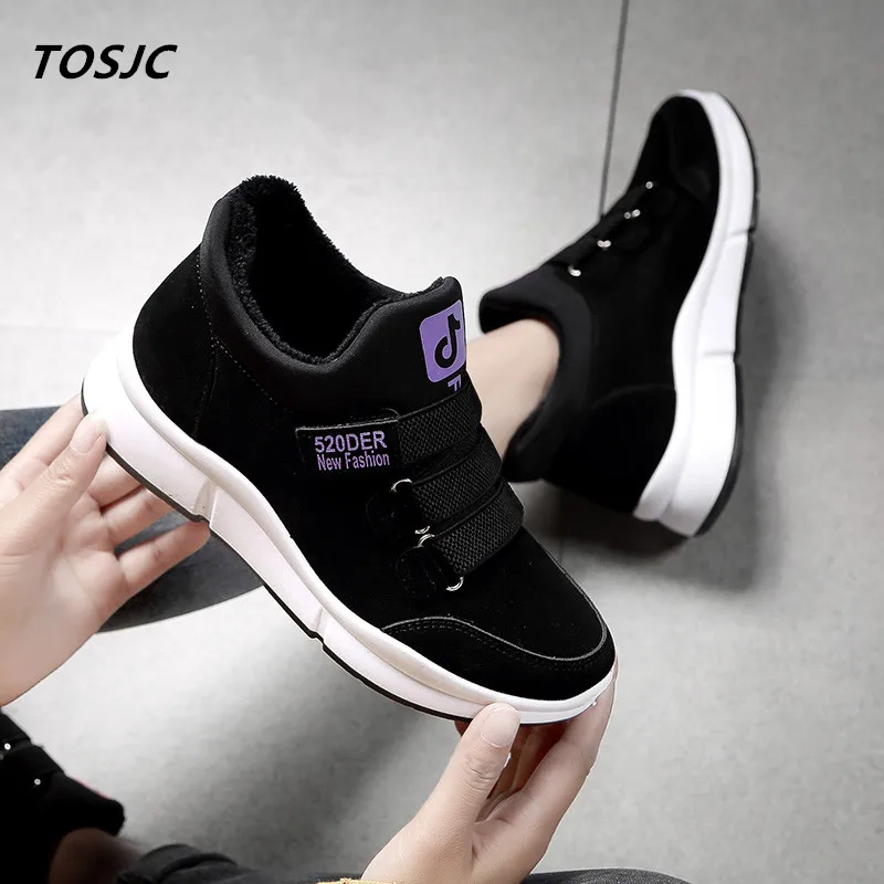 

TOSJC Woman Casual Shoes Zapatilla Mujer Sapato feminino Fashion Outdoor Shoes Vulcanized winter Shoes Warm Black Color