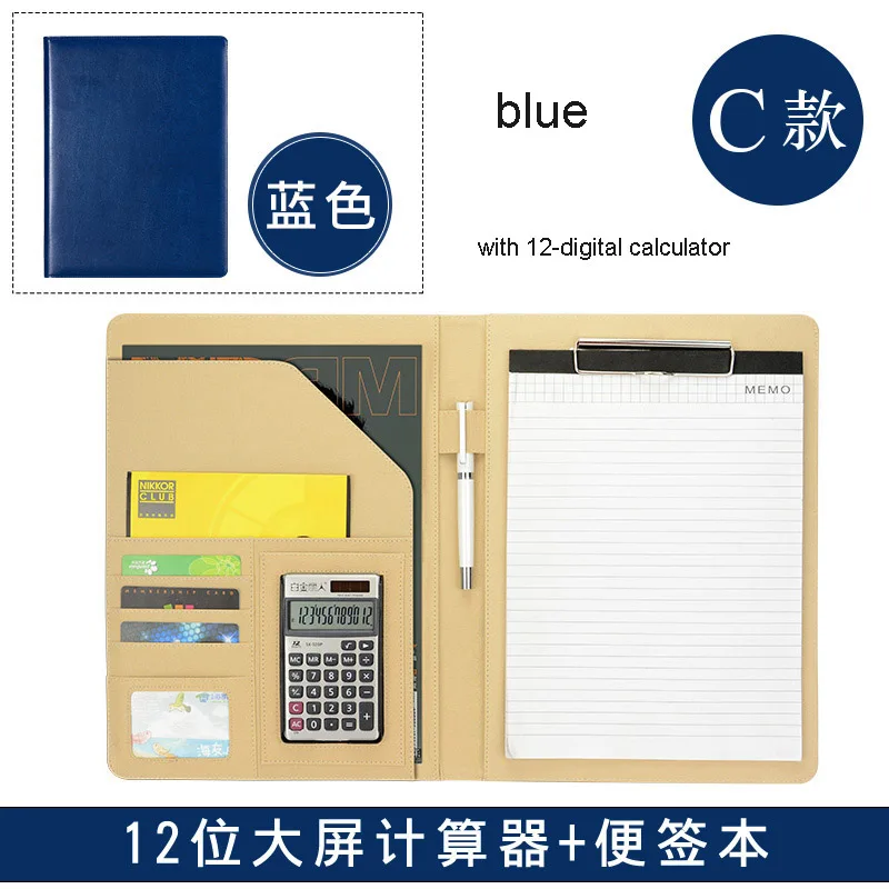A4 искусственная кожа портфель Руководящий работник держатель для Портфолио biefcase Сумка для документов калькулятор с прищепкой петля для ручки канцелярские принадлежности 556B - Цвет: blue C style