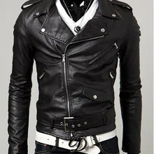 New Fashion Free Shipping men Slim casual men's motorcycle oblique zipper PU leather collar cropped PU leather jacket