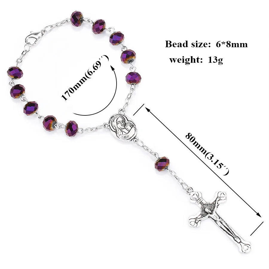 10 цветов 8 мм Хрустальные стеклянные бусины католические короткие четки браслеты крест кулон для женщин бисерный Браслет Религиозные ювелирные изделия подарок