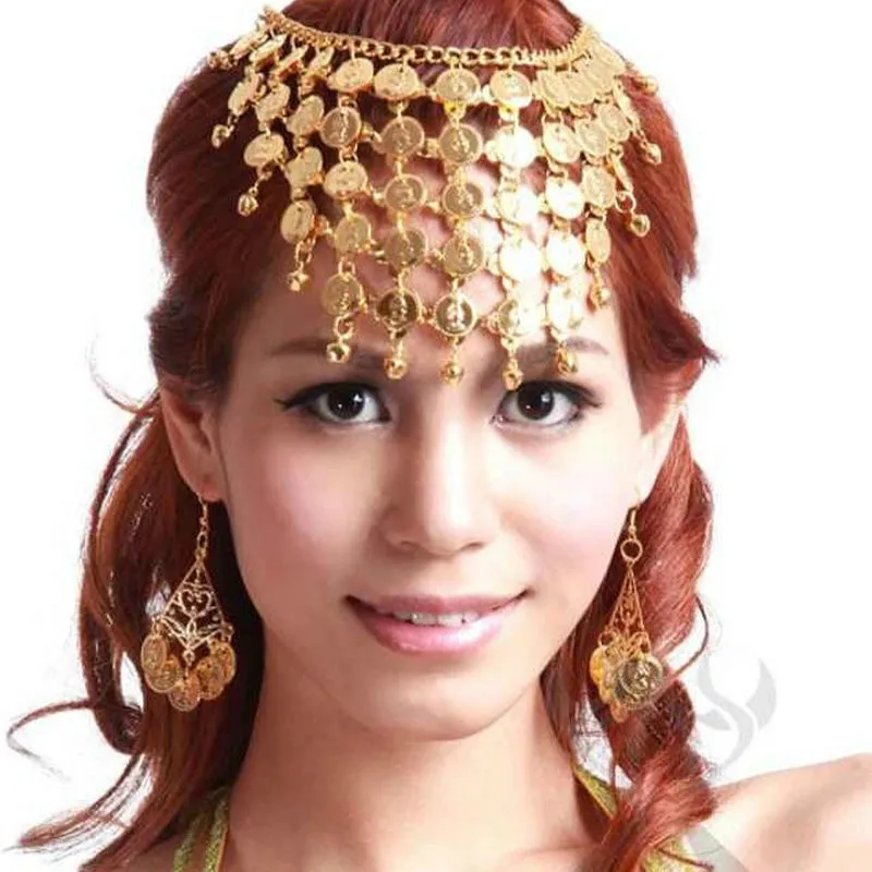 African Jewelry Bride Head Chain Earrings Gold color Necklace Earrings