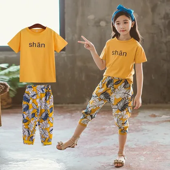 

Kids Clothing Sets 2020 Girl Summer 2pcs Letter Print T Shirt + Capri Pants Kids Outfits 4 6 8 9 10 Little Big Girls Clothes Set