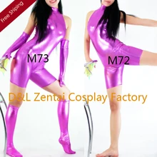 Free Shipping DHL Sexy Fancy Dress Women Unitard Purple Shiny Metallic Spandex Catsuits for Woman with Gloves and Socks