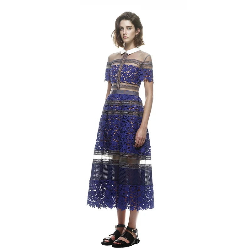 Las Encaje Blue Auto Elegantes 2019 Vestido Hueco Kim De Vintage Señoras Estilo retrato Fiesta Noche Kardashian wBHBxzq
