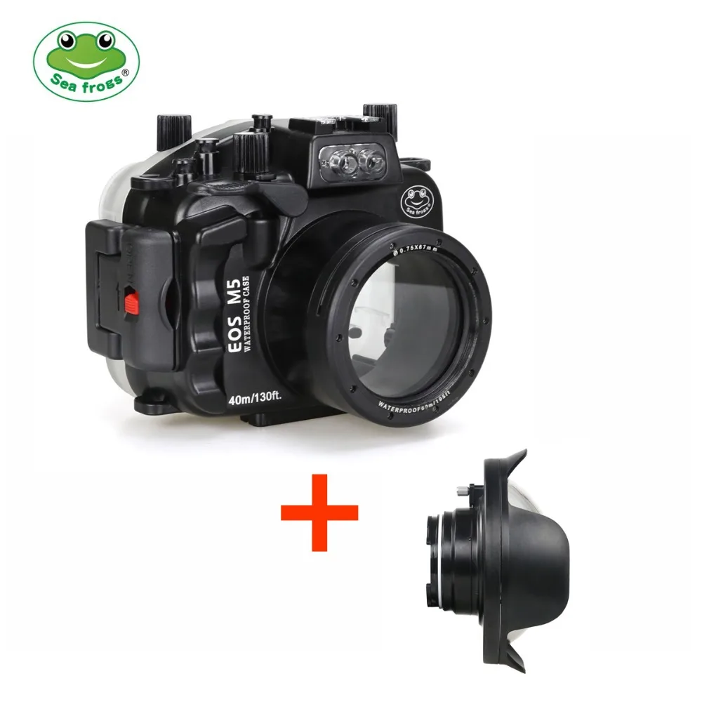 

SeaFrogs 40m/130ft Underwater Camera Housing For Canon EOS M5 18-55mm Lens Waterproof Bags Case with WA-3 Wire Angle Dome Port