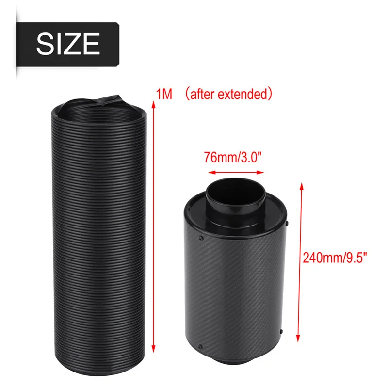 Vr-corrida de Fibra de Carbono de Entrada de ar com Ventilador Filtro de ar Universal Alimentação Fria Indução Intake Air Caixa Vr-ait14 Kit 8 VR-Corrida De Fibra De Carbono de Entrada