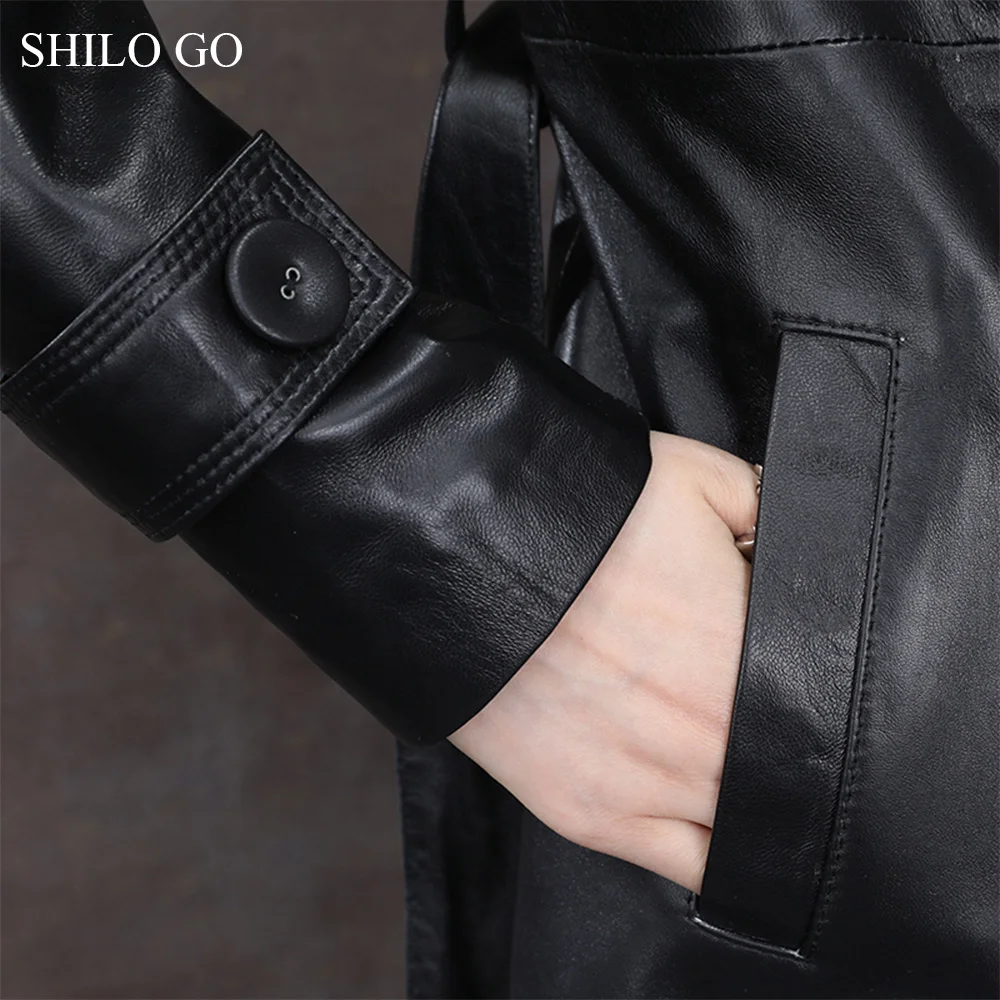 Тренч SHILO GO Женский длинный двубортный из натуральной овчины с отложным