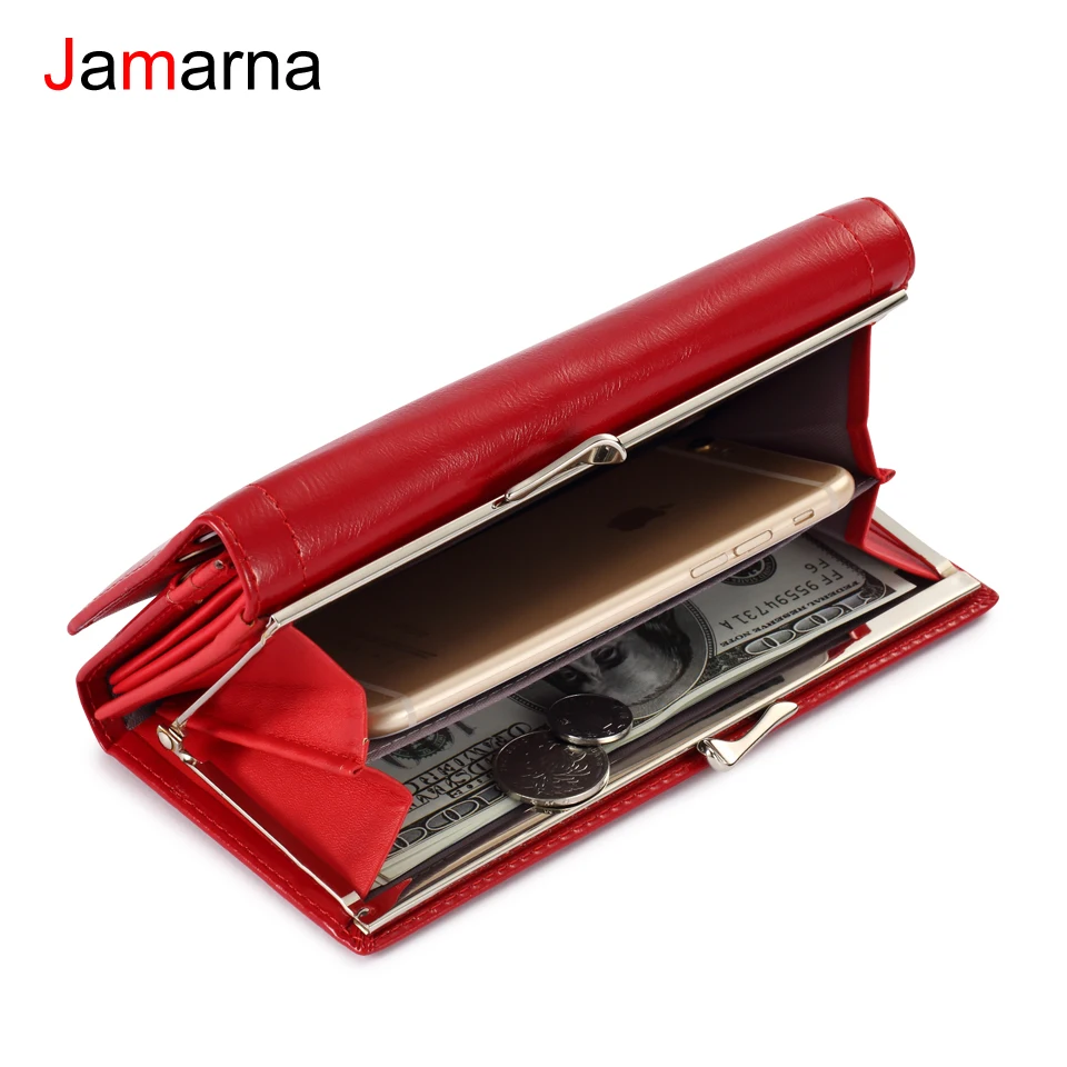 Jamarna Wallet Female PU Magnetic Buckle Coin Purse Clasps Purse Red Wallet Women Long Clasps Closure Card Holder Clutch New    