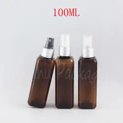 100 мл коричневая квадратная пластиковая бутылка с распылителем, 100CC тонер/флакон для духов, пустой косметический контейнер