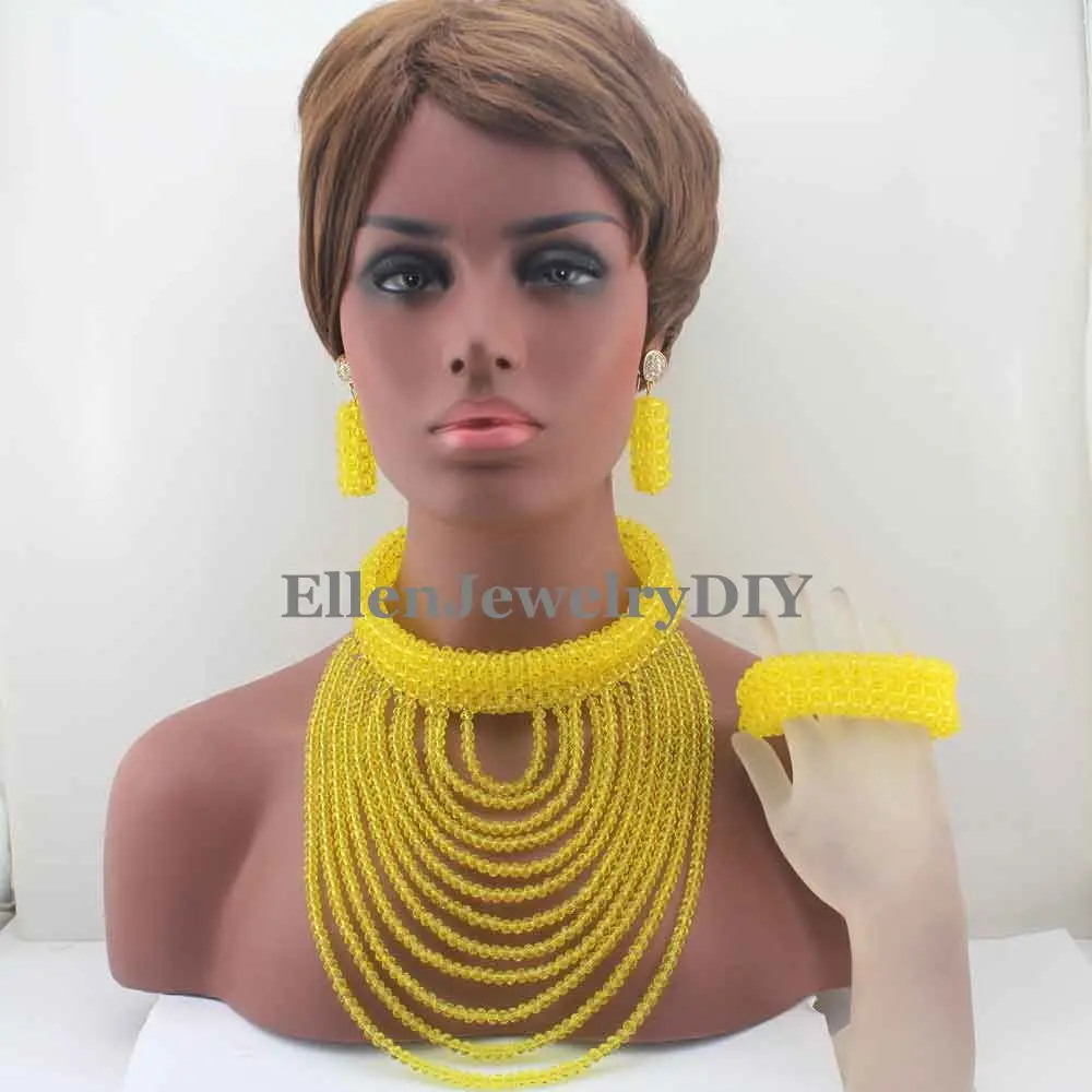 2016 New Big Chunky Women Gift African Jewelry Set Yellow Nigerian Wedding Beads Crystal Bridal Jewelry Sets Free ShippingW13072