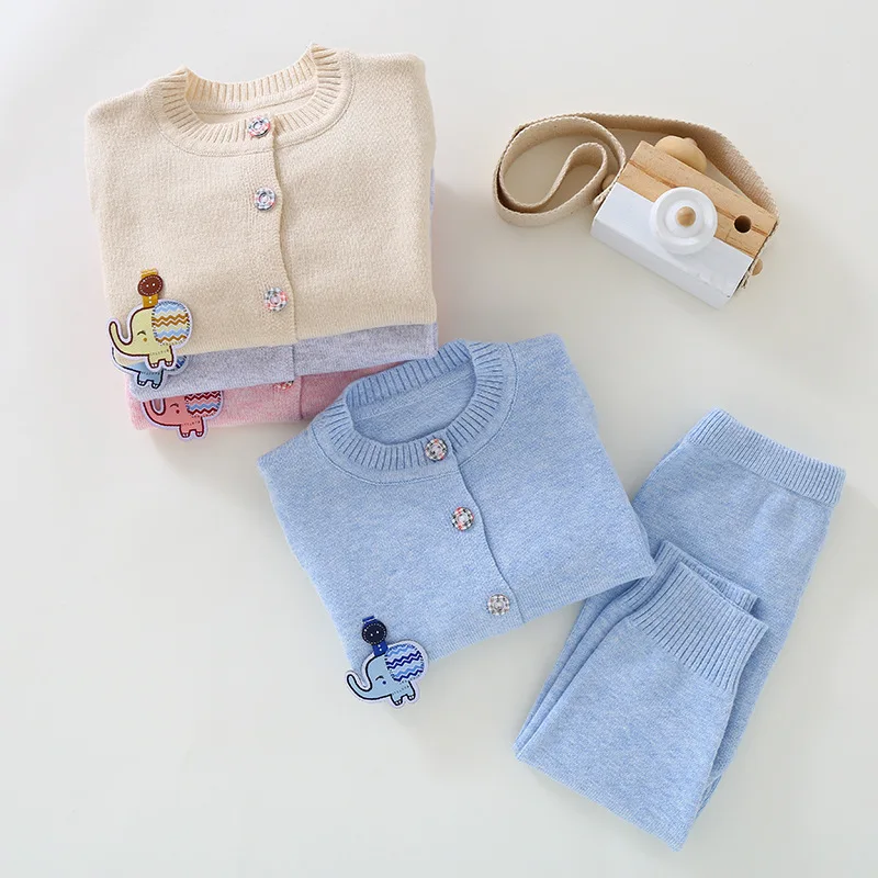 Mioigee/зима-весна, Детские комплекты одежды для новорожденных мальчиков и девочек, теплый вязаный свитер, костюм с рисунком для малышей 0-12 месяцев