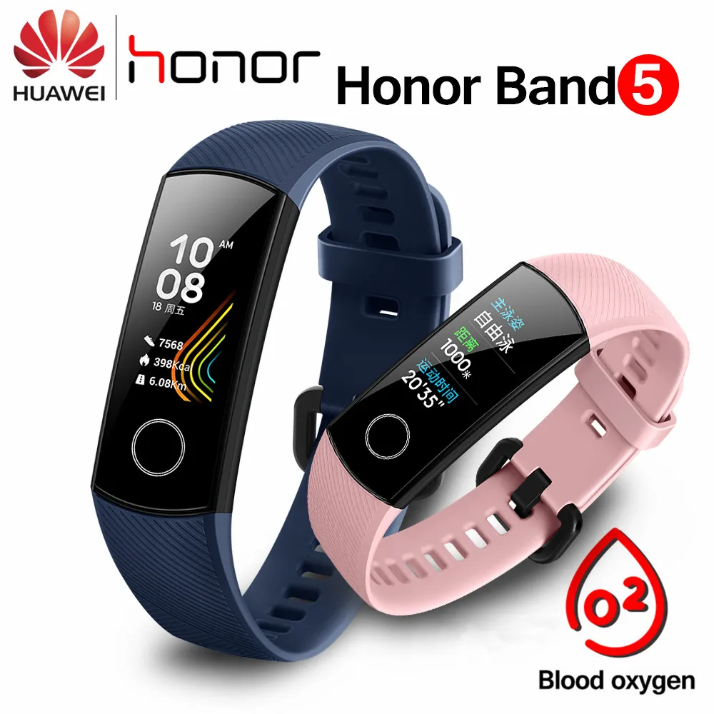 

Hot Huawei Honor Band 5 Smart Wristband Oximeter Blood Oxygen Magic Color Touch Screen Swim Stroke Detect Heart Rate Sleep Nap