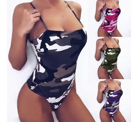 

New Sexy Women's Clothing Camouflage Sling Jumpsuit Bikini Summer Sexy Beach Swimwear Sexy Backless Female One-Piece Swimsuit