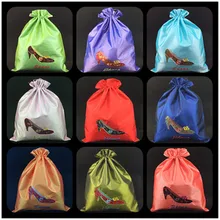 Многоразовый мешок-Пыльник с вышивкой на высоком каблуке для обуви, переносной мешок-шнурок из шелковой ткани для путешествий, Складывающийся мешок для хранения обуви, 10 шт./ло