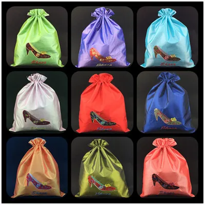

Embroidery High heels Reusable Dust Bag for Shoes Portable Drawstring Pouch Silk Cloth Travel Shoe Foldable Storage Bag 10pcs/lo